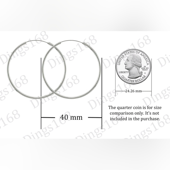 Designer Inspired Solid 925 Sterling Silver 40mm Medium clasp-less Hoop Earrings - Picture 2 of 4
